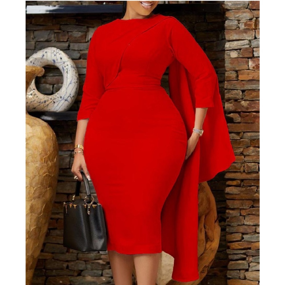 NEW quarter sleeve slit classic midi dress